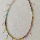 NECKLACE MULTI FRANGES - GOLD WITH TOURMALINE RAINBOW 40 CM