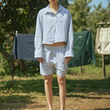 BIANCA ASYMMERIC SHIRT BLUE & BLACK STRIPES