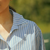 BIANCA ASYMMERIC SHIRT BLUE & BLACK STRIPES