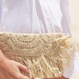 RAFIA FRINGE CLUTCH