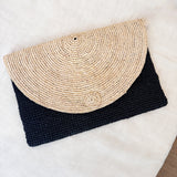 ROUND RAFIA CLUTCH BLACK AND NATURAL