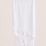 Ponpon Cotton Voil Pareo ~ WHITE
