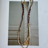 SAUTOIR NECKLACE BROWN AND OFF WHITE