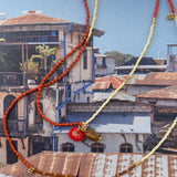 SAUTOIR NECKLACE ORANGE AND OFF WHITE