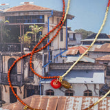 SAUTOIR NECKLACE ORANGE AND OFF WHITE