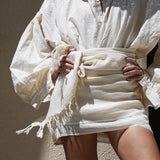 LINEN PLAIN PAREO - OFF-WHITE