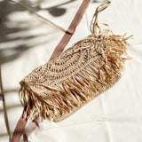 RAFIA FRINGE CLUTCH