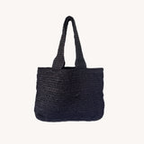 BLACK RAFIA CROCHETED TOTE BAG