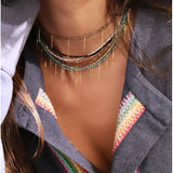 NECKLACE MULTI FRANGES - GOLD WITH TOURMALINE RAINBOW 40 CM