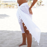 Ponpon Cotton Voil Pareo ~ WHITE